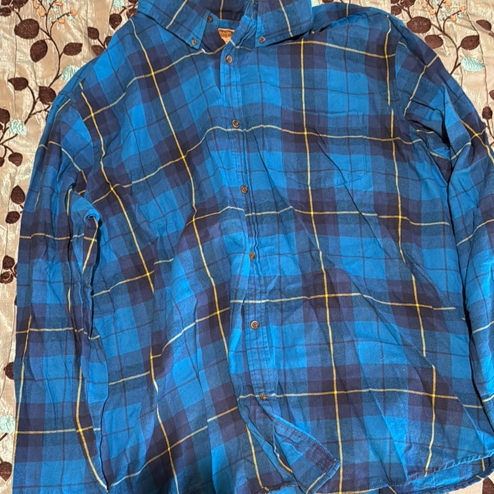 The Foundry Supply Co. Blue Plaid Casual Button Down Shirt